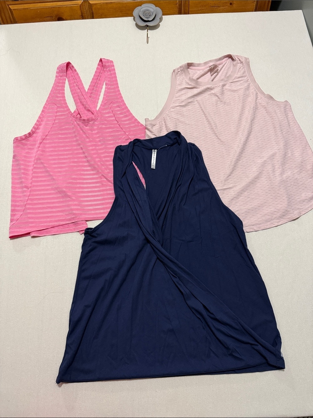 Fabletics Navy Wrap Tank with Hot Pink and Light Pink Layering Tanks
